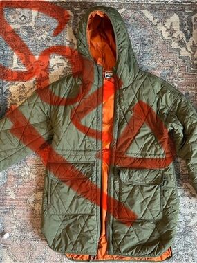 Sold****Toad&Co Orange and Olive reversible parka